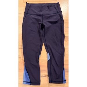Lululemon Mesh Around Crop Leggings 21" Size 8 Midnight Navy Blue Mesh Panel